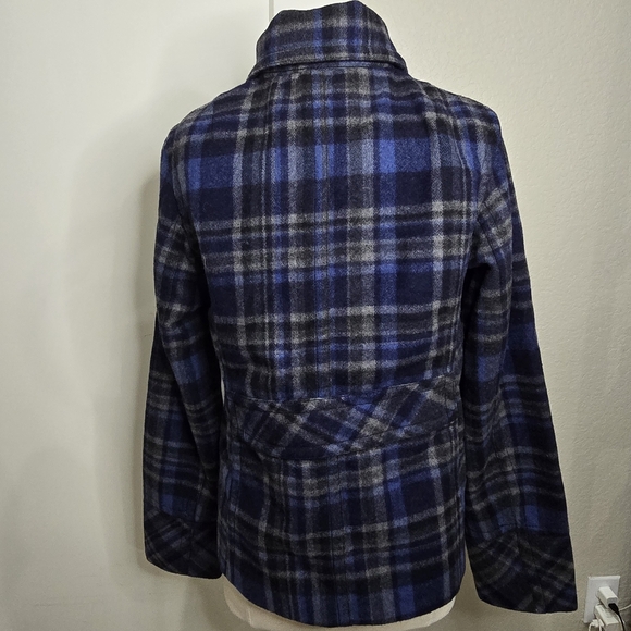 Aeropostale Women's Navy and Gray Plaid Peacoat - Picture 4 of 6